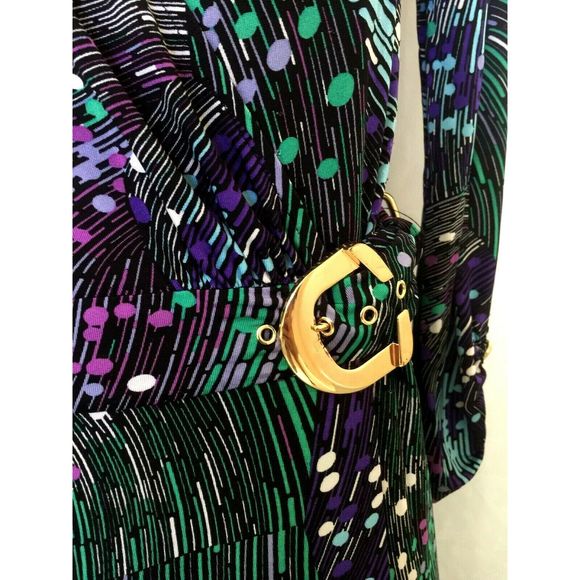 Cache Wrap Dress Purple Teal 3/4 Sleeve V Neck M - Picture 3 of 7